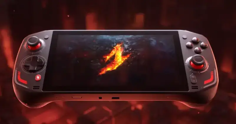 Console portable Acer Nitro Blaze 7 avec écran allumé et manettes intégrées