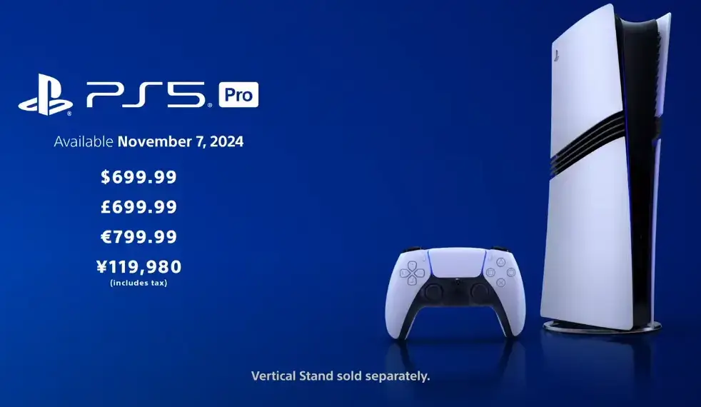 Console PlayStation 5 Pro sans lecteur de disque, design noir avec bandes blanches