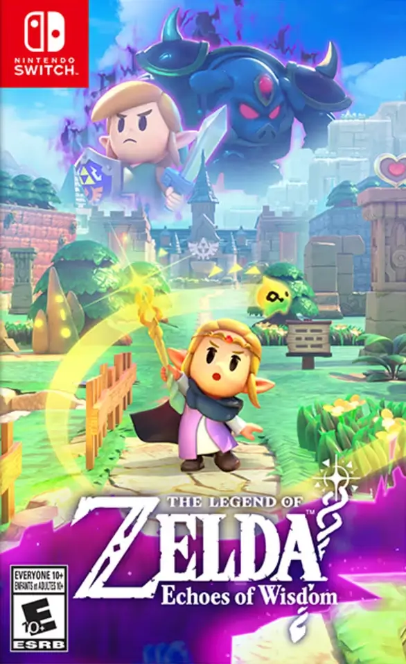 Jaquette du jeu The Legend of Zelda: Echoes of Wisdom pour Nintendo Switch, montrant Zelda tenant un sceptre magique