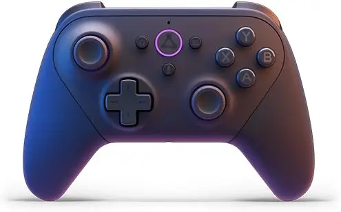 Manette Amazon Luna violette en promotion avec logo et interface du service en arrière-plan