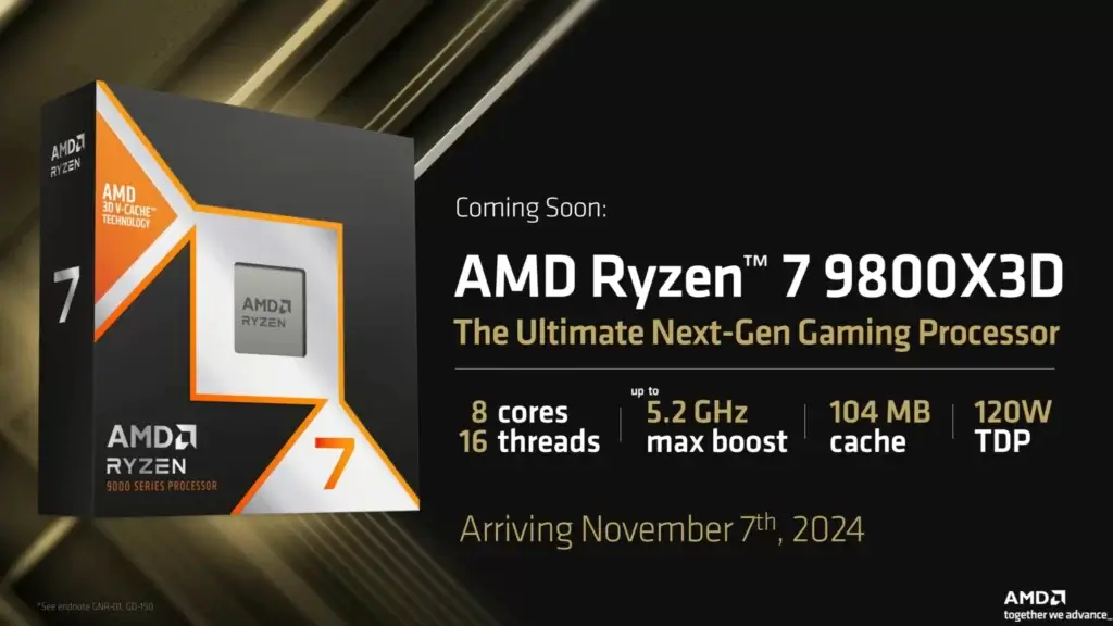 AMD Ryzen 7 9800X3D processeur gaming haute performance avec technologie 3D V-Cache