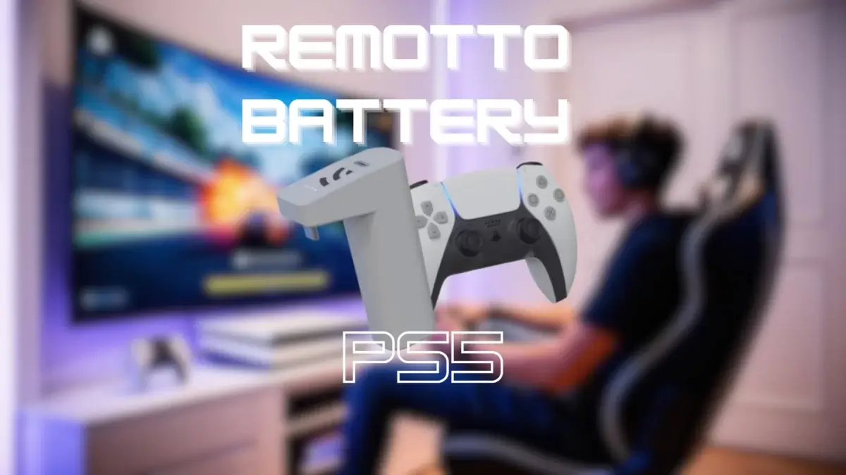 Batterie sans fil Remotto installée sur une manette DualSense PS5, montrant une autonomie prolongée