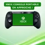 Concept d'une console portable Xbox avec écran intégré et manettes latérales.