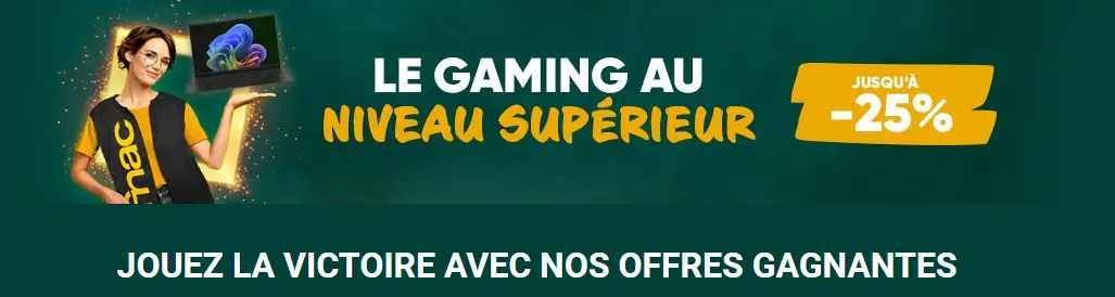 Promotion Fnac pour le gaming avec jusqu'à 25 % de réduction sur les PC et accessoires.