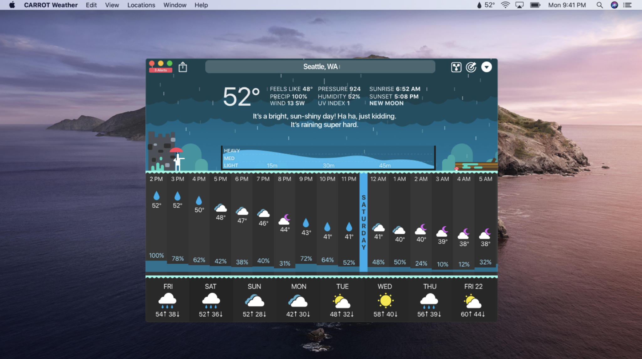 Écran principal de Carrot Weather sur Mac