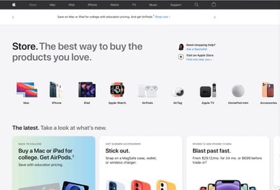 site web de l'apple store