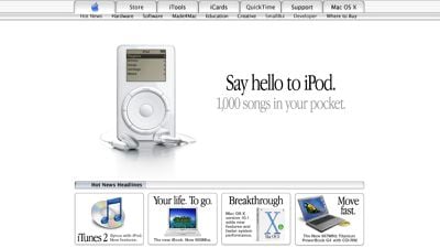 site internet apple ipod octobre 2001