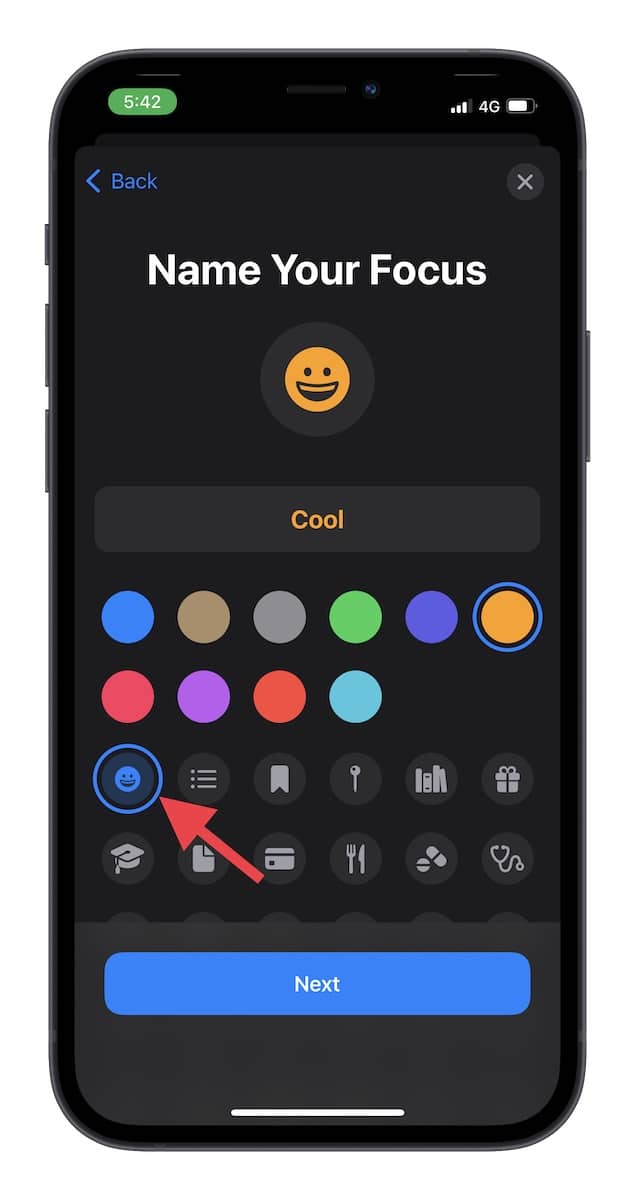 Sélectionnez emoji pour votre profil Focus sur iPhone 