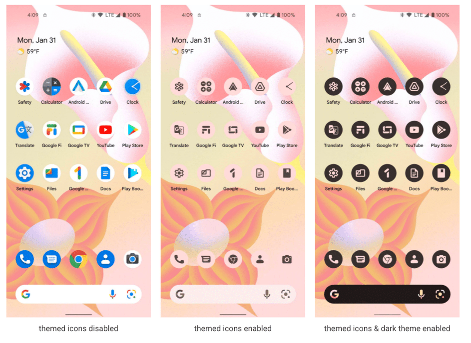 Icônes de thème dynamique Android 13
