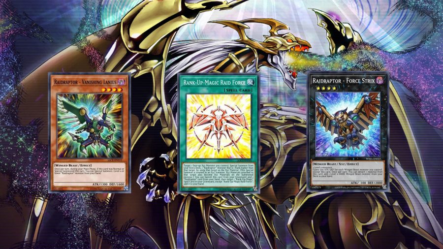 Des cartes assorties forment le deck Raid Raptor dans Yu-Gi-Oh! Maître Duel