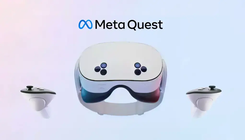 Prototype du Meta Quest 3S avec façade noire et double ensemble de caméras triangulaires