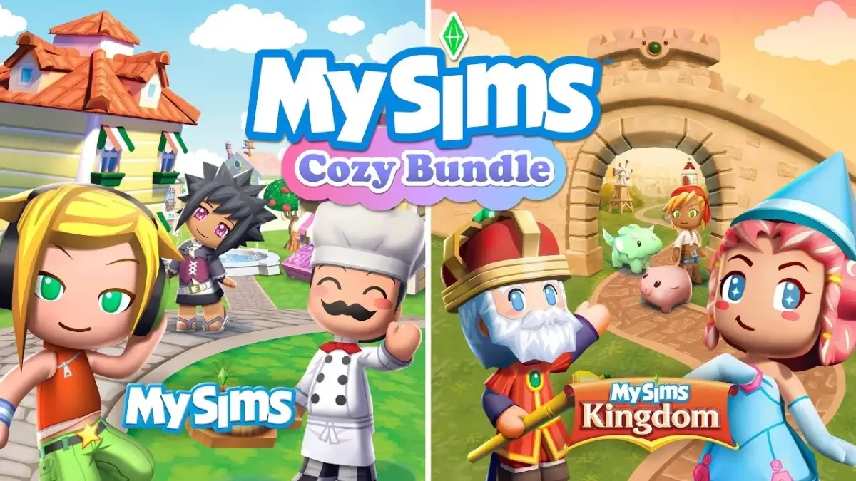 Jaquette de MySims Collection cosy sur Nintendo Switch montrant des personnages Sims colorés et mignons dans un décor chaleureux