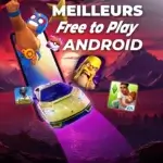 Collage des icônes des meilleurs jeux free-to-play Android 2024 avec un smartphone en arrière-plan