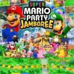 Capture d'écran du jeu Super Mario Party Jamboree montrant Mario, Luigi, Peach et d'autres personnages sur un plateau de jeu coloré