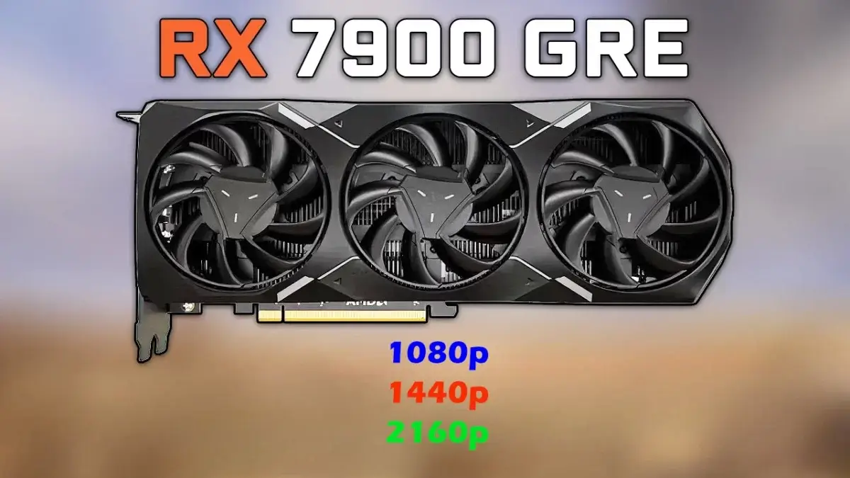 Graphique comparatif des performances de la RX 7900 GRE en 1080p, 1440p et 2160p