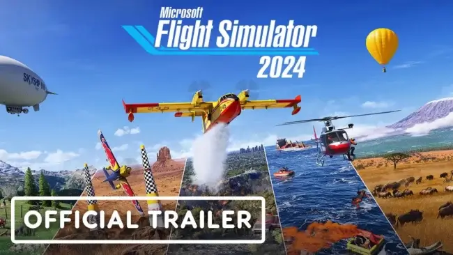 Image de présentation de Microsoft Flight Simulator 2024 montrant un avion survolant un paysage réaliste.