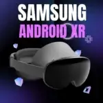 Casque de réalité mixte Samsung Project Moohan avec Android XR, entouré d'hologrammes et d'interfaces virtuelles