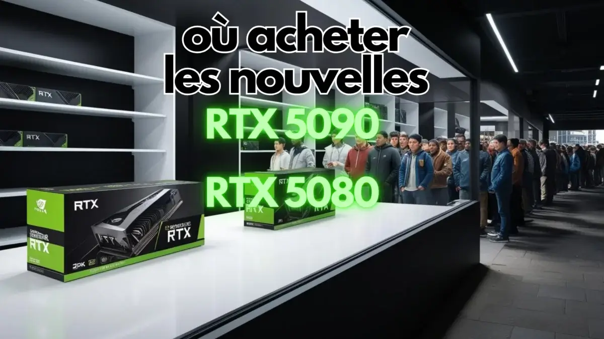 Image illustrant les prix, les ruptures de stock et les points de vente des nouvelles cartes graphiques Nvidia RTX 5080 et RTX 5090.