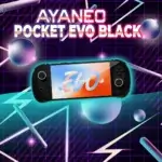 Console portable AYANEO Pocket EVO Black affichant son écran d'accueil avec des contrôles ergonomiques et un design moderne rétro.