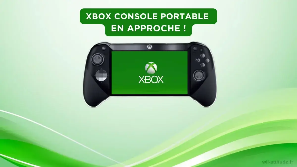 Concept d'une console portable Xbox avec écran intégré et manettes latérales.