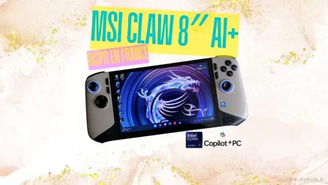 Console portable MSI Claw 8 AI+ A2VM-020FR avec écran tactile 8 pouces affichant un jeu