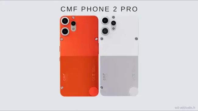 Présentation du CMF Phone 2 Pro : un nouveau smartphone Android au design audacieux, disponible en orange et blanc/gris.